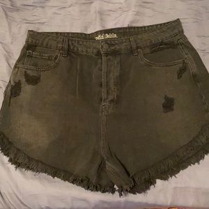 Black High waste denim short button up